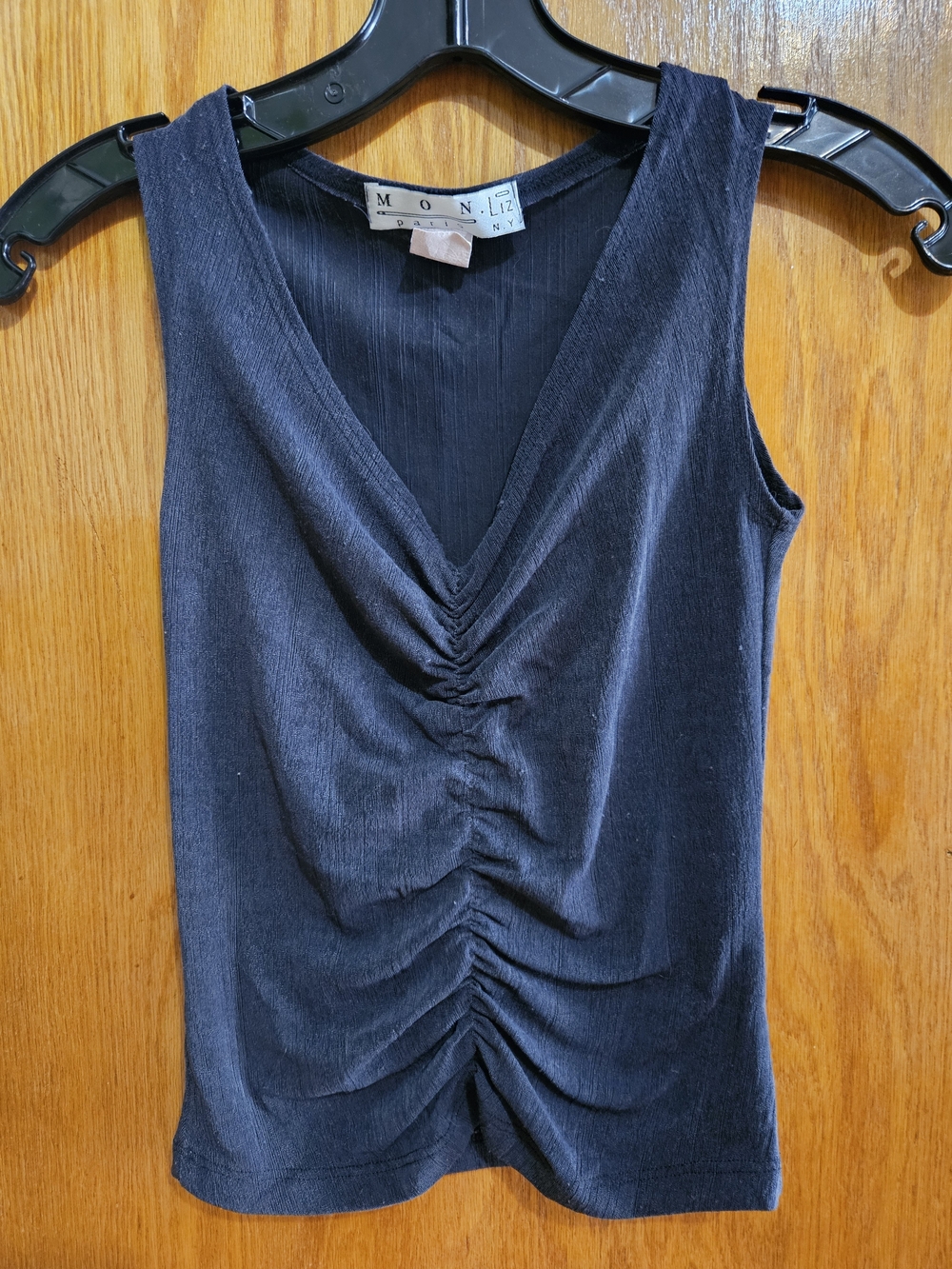 Monlizwa Women’s Black Ruched V-Neck Tank Top